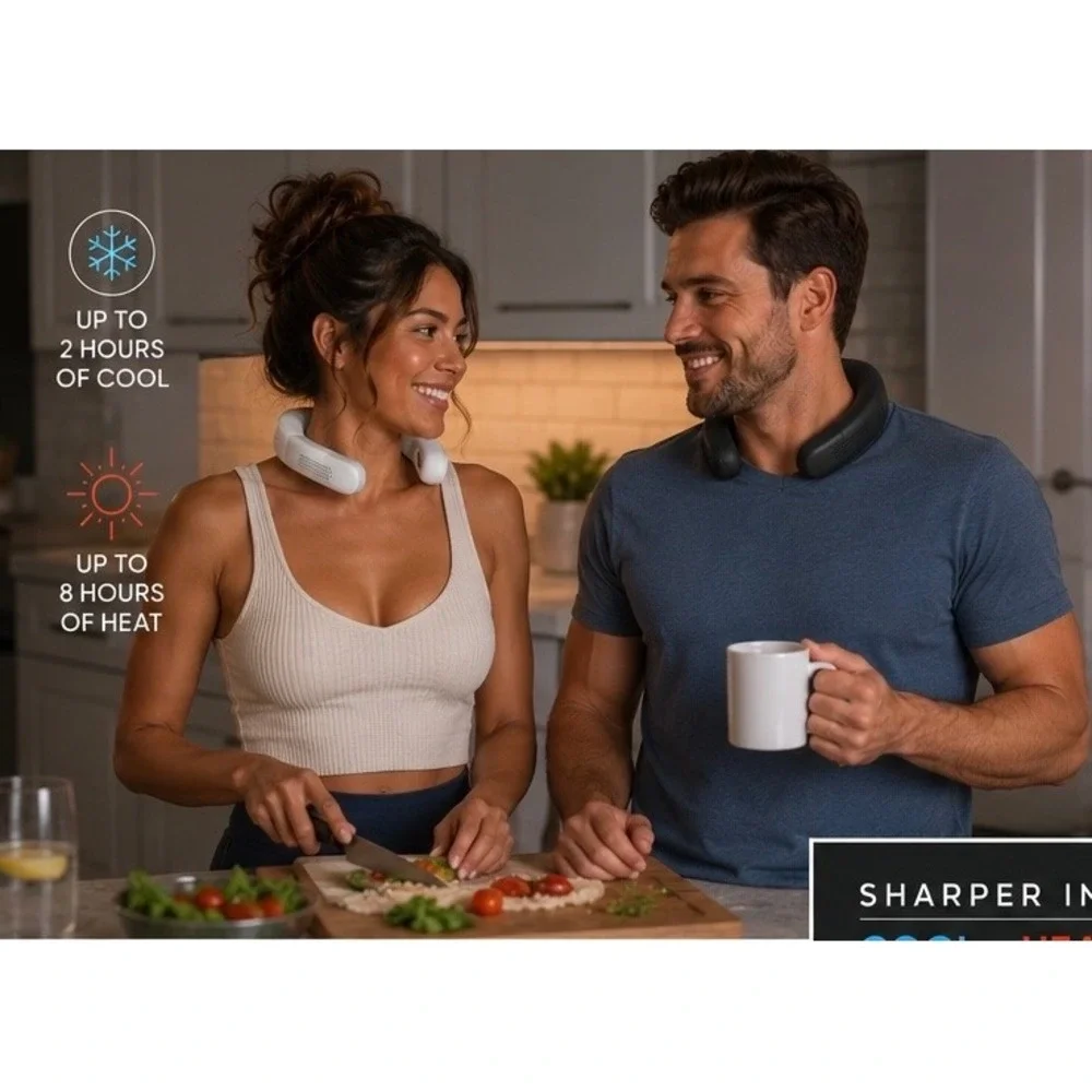 Sharper Image Cordless Cool & Heat Neckwear Device Black Rechargeable Portable